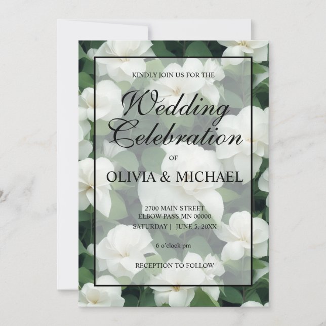 Elegant klassisch grün botanisch weiß Blüte Einladung (Vorderseite)