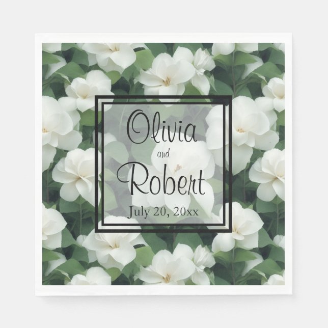 Elegant klassisch grün botanisch weiß Blüte Serviette (Vorderseite)