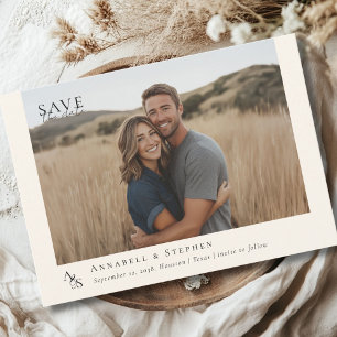 Elegant, Klassisch, Monogramm, Beige, Hochzeit 1 F Save The Date