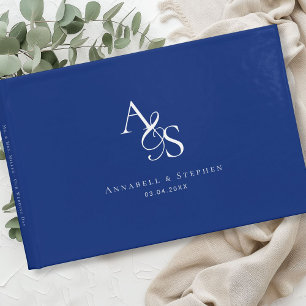 Elegant, Klassisch, Monogramm, Blau, Hochzeit Gästebuch