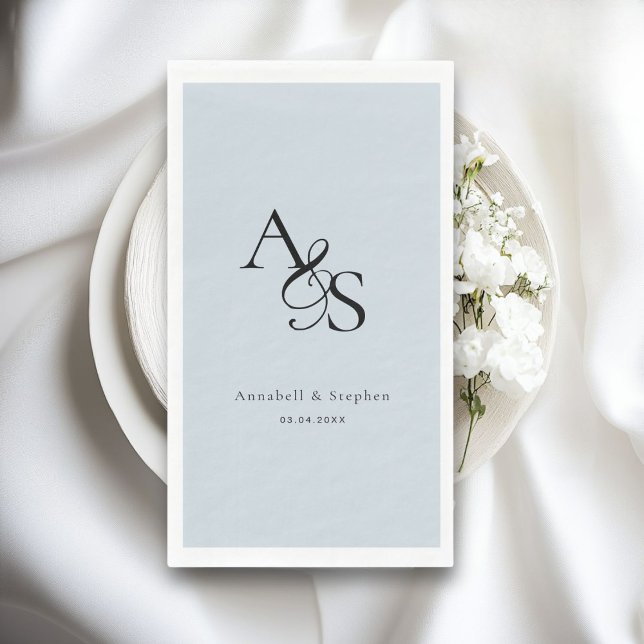 Elegant, klassisch, Monogramm, hellblau, Hochzeit Serviette (Elegant, Classic, Monogram, Wedding Paper Guest Towels, Napkins. Powder-Blue)