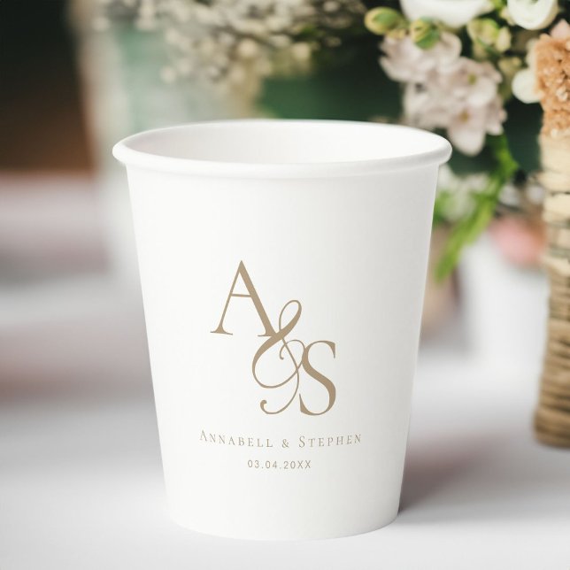 Elegant, klassisch, Monogramm, Hochzeit Pappbecher (Elegant, Classic, Monogram, Wedding Paper Cups with your name and date. )