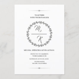 Elegant, klassisch Monogramm Kranz Einladung