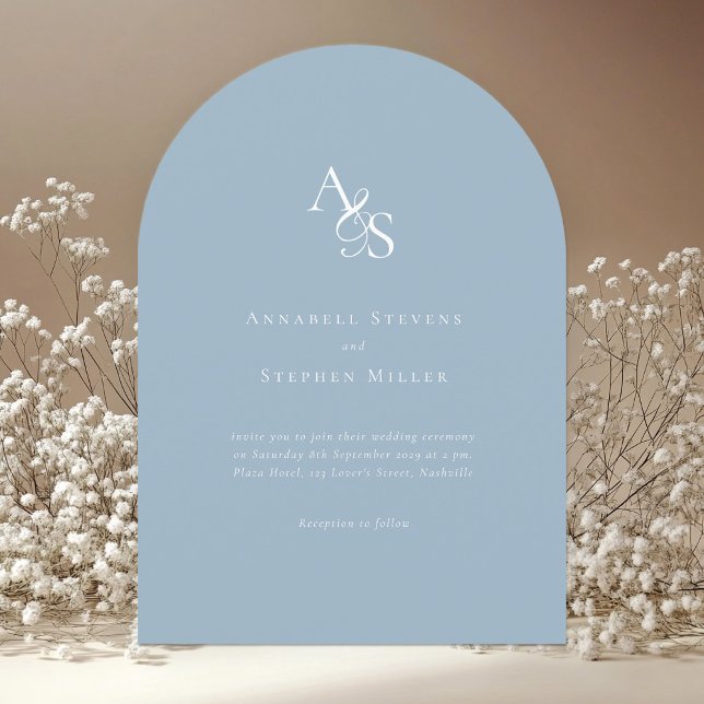 Elegant, klassisch, Monogramm, Pulver-blau, Hochze Einladung (Elegant, Classic, Monogram, Powder-Blue, Wedding Invitation)