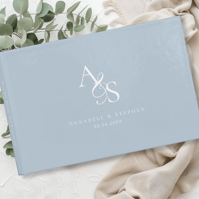 Elegant, klassisch, Monogramm, Pulver-blau, Hochze Gästebuch (Elegant, Classic, Monogram, Powder-Blue, Wedding Guest Book)