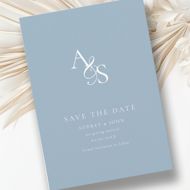 Elegant, klassisch, Monogramm, Pulver-blau, Hochze Save The Date (Elegant, classic, monogram, powder-blue, Save the Date Card. Print + Download available.)