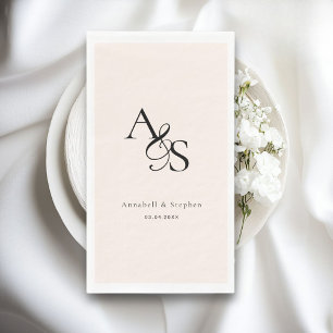 Elegant, klassisch, Monogramm, rot-beige, Hochzeit Serviette