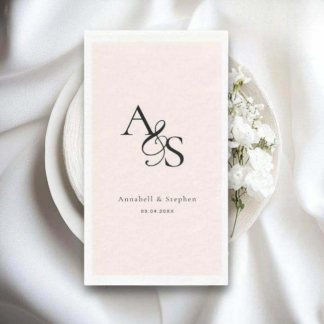 Elegant, klassisch, Monogramm, rot-beige, Hochzeit Serviette (Elegant, Classic, Monogram, Wedding Paper Guest Towels, Napkins. Beige)