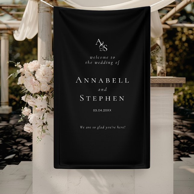 Elegant, klassisch, Monogramm, schwarz, Hochzeit Banner (Elegant, Classic, Monogram, Black, Wedding Banner with your Name & Date.)
