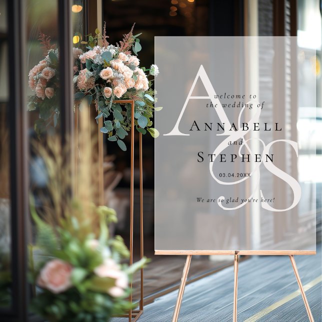 Elegant, klassisch, Monogramm, weiß, Hochzeit Acrylschild (Elegant, Classic, Monogram, White, Wedding Acrylic Sign)