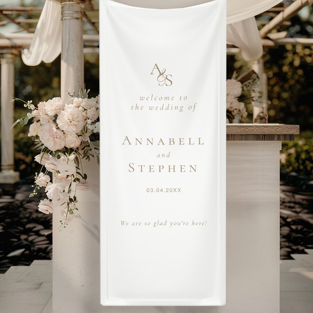 Elegant, klassisch, Monogramm, weiß, Hochzeit Banner (Elegant, Classic, Monogram, White, Wedding Banner with your Name & Date.)