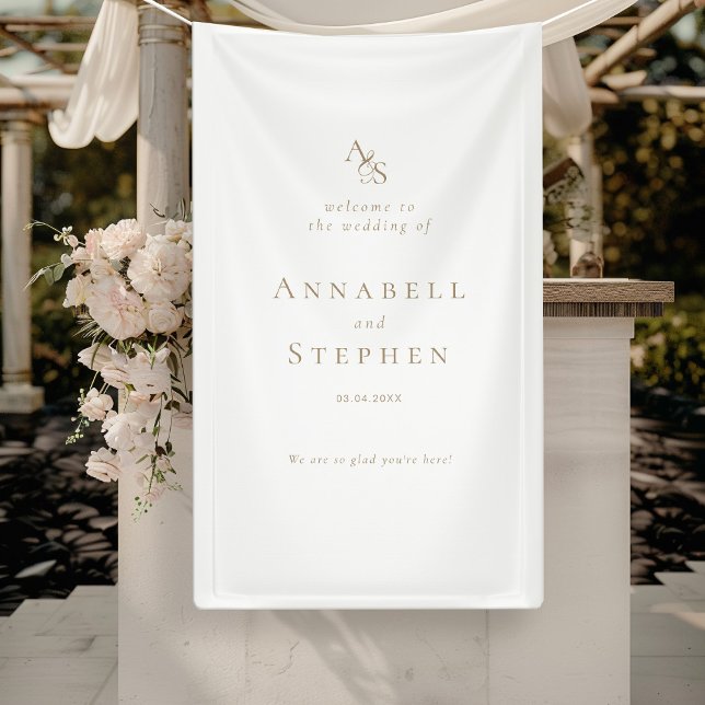 Elegant, klassisch, monogramm, weiß, Hochzeit Banner (Elegant, Classic, Monogram, White-Black, Wedding Banner with your Name & Date.)