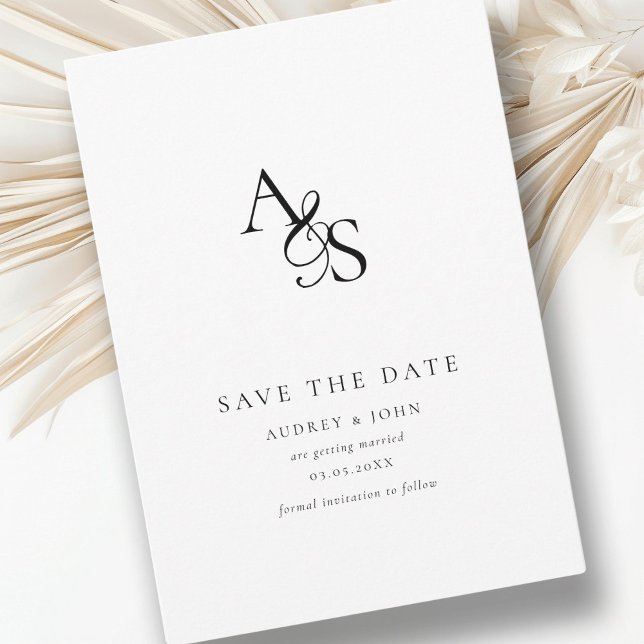 Elegant, klassisch, Monogramm, weiß, Hochzeit Save The Date (Elegant, Classic, Monogram, White, Save the Date Card. Print + Download availedding Save The Date. )