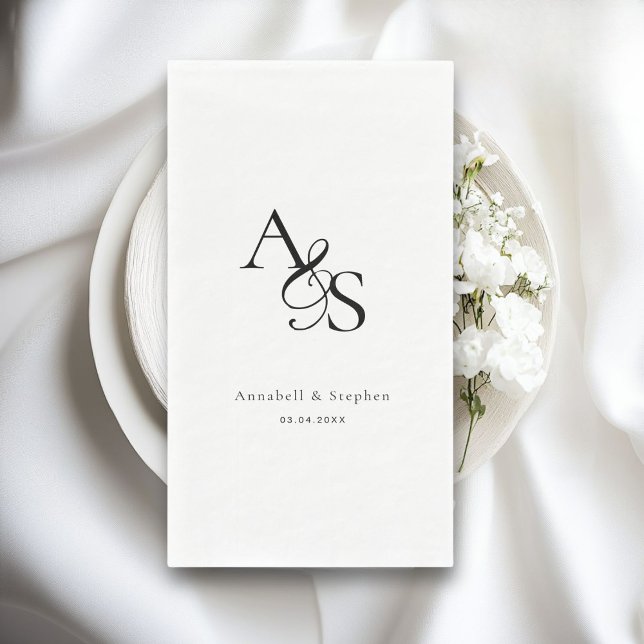 Elegant, klassisch, Monogramm, weiß, Hochzeit Serviette (Elegant, Classic, Monogram, Wedding Paper Guest Towels, Napkins. White+BLACK)
