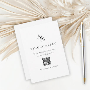 Elegant, klassisch, Monogramm, weiß, QR-Code-UAWG RSVP Karte