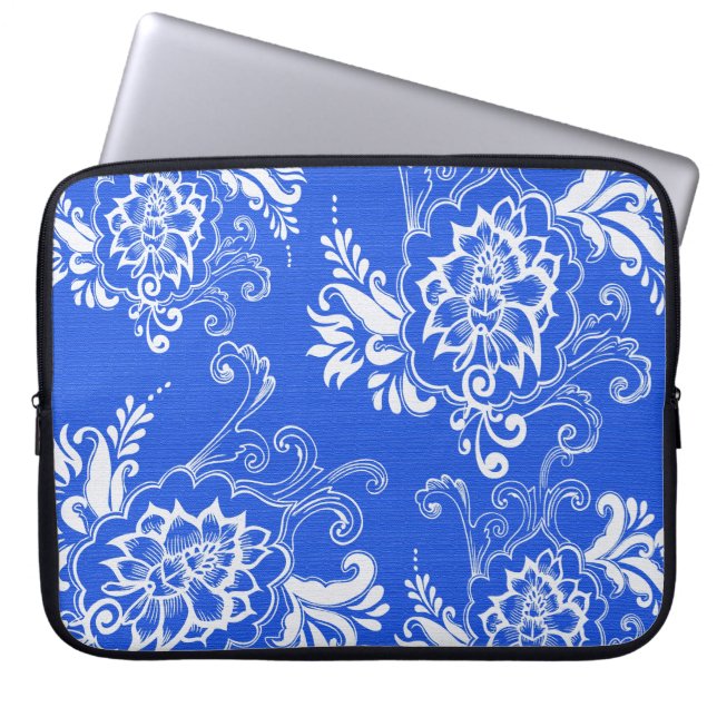 elegant, klassisch, stilvoll blau und blumenreich laptopschutzhülle (Vorderseite)