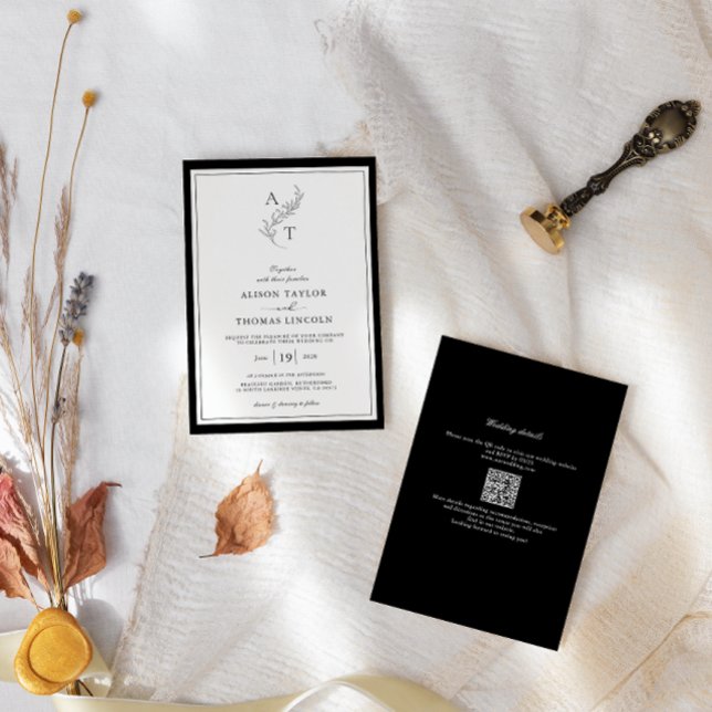 Elegant | Klassischer Monogramm-QR-Code-Hochzeit  Einladung (Von Creator hochgeladen)