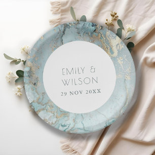 ELEGANT KLASSISCHES AQUA-DUSKY-BLau-GOLD-AGAT-HOCH Pappteller