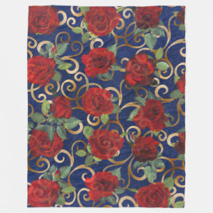 Elegant klassisches Damast Vintage rote Rose Navy Fleecedecke