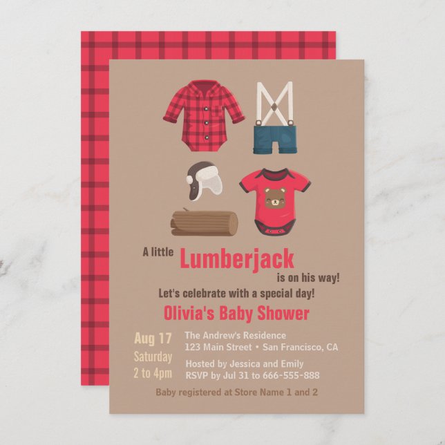 Elegant Kleine Lumberjack Baby Shower Einladungen (Vorne/Hinten)