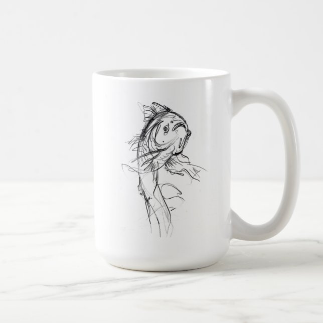 Elegant Koi Fish Abstrakt Sketch Kaffeetasse (Rechts)