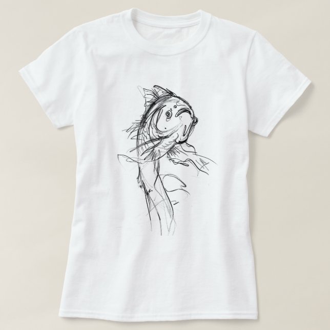 Elegant Koi Fish Abstrakt Sketch T-Shirt (Design vorne)