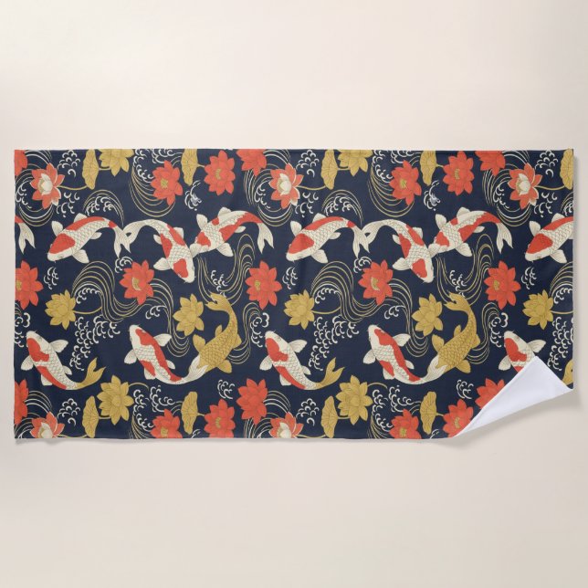 Elegant Koi Fish and Lotus Pattern Strandtuch (Vorderseite)