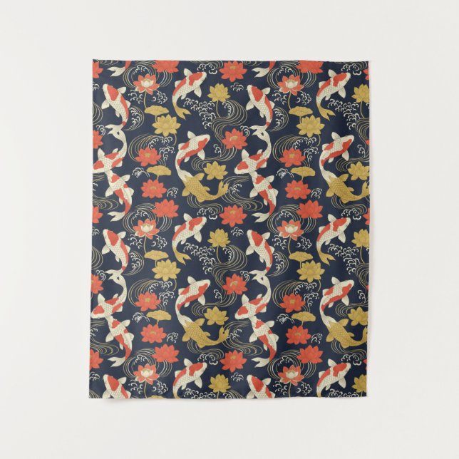 Elegant Koi Fish and Lotus Pattern Wandteppich (Vorderseite)