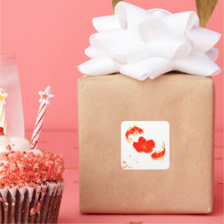 Elegant Koi Fish and Red Blossom Art | Japanese St Quadratischer Aufkleber