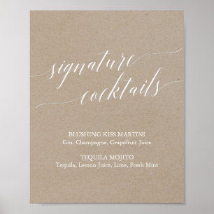 Elegant Kraft Calligraphy Signature Cocktails Zeic Poster
