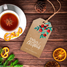 Elegant Kraft Merry Christmas Red Berries