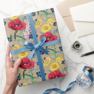 Elegant Kraft Paper Poppies Frühlingsblumen Geschenkpapier