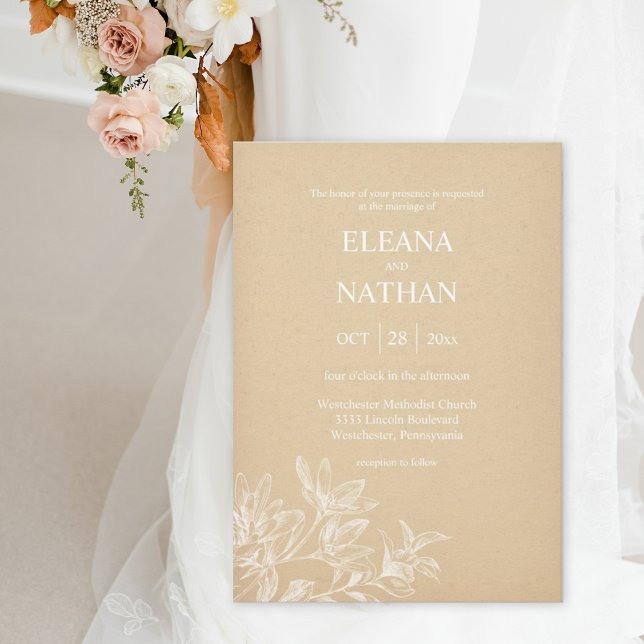 Elegant Kraft Paper White Floral Simple Wedding Einladung (Von Creator hochgeladen)