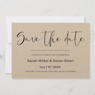 Elegant Kraft Papier Save the Date Einladung