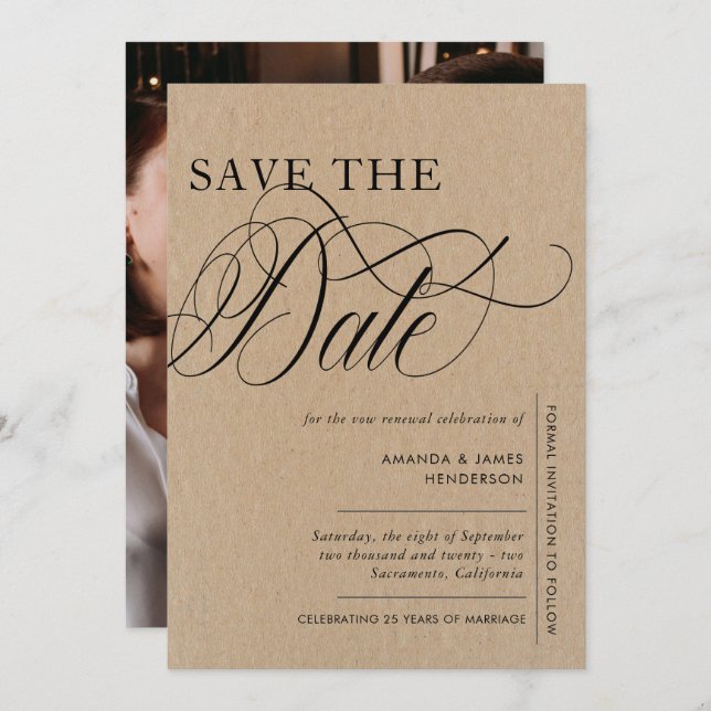 Elegant Kraft Texture Foto Vow Renewal Save The Date (Vorne/Hinten)