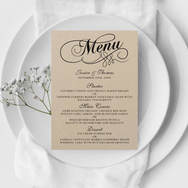 Elegant Kraft Wedding Menu Vorlagen (Von Creator hochgeladen)