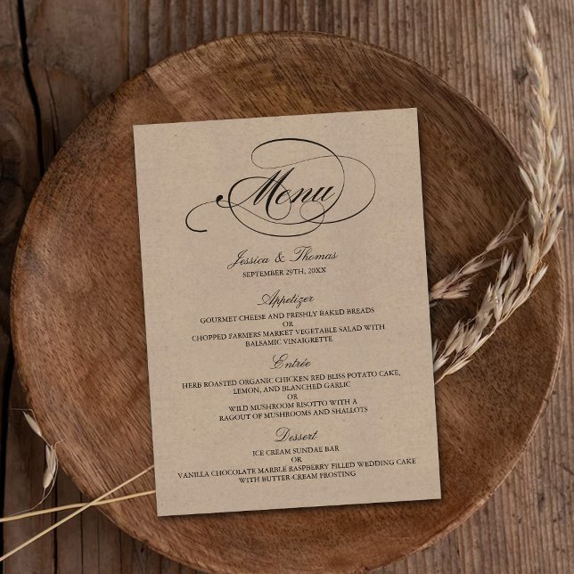 Elegant Kraft Wedding Menu Vorlagen (Von Creator hochgeladen)