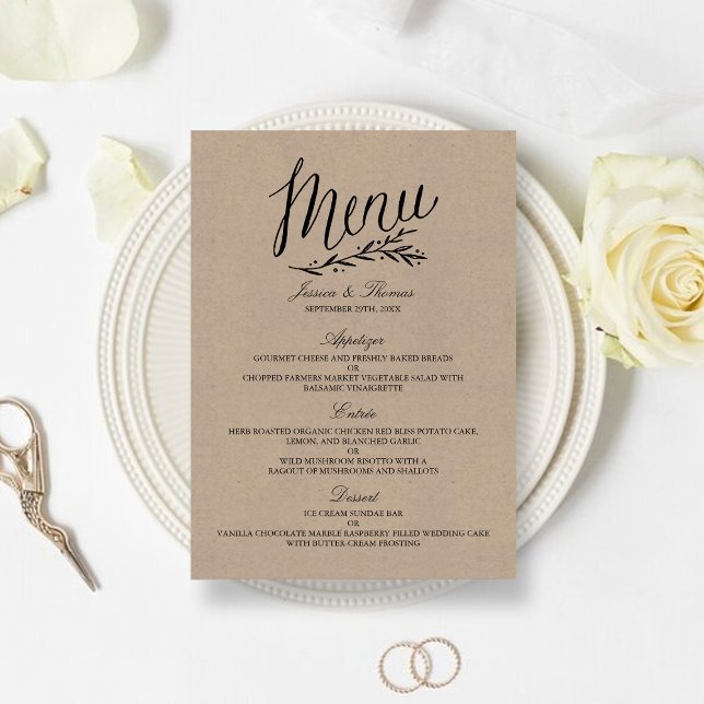 Elegant Kraft Wedding Menu Vorlagen (Von Creator hochgeladen)