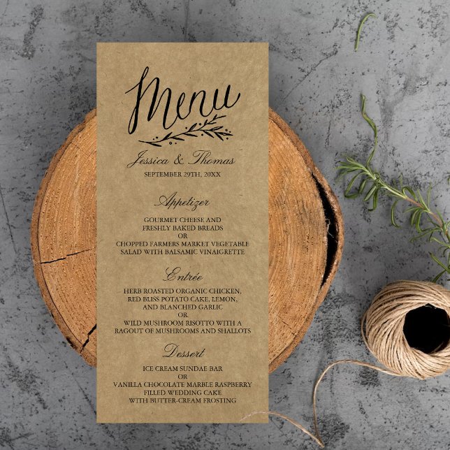 Elegant Kraft Wedding Menu Vorlagen Werbekarte (Von Creator hochgeladen)