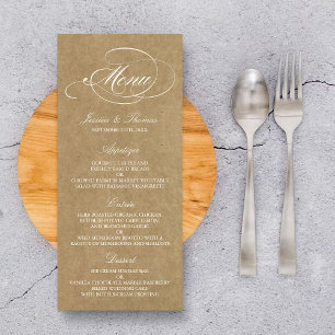 Elegant Kraft Wedding Menu Vorlagen Werbekarte
