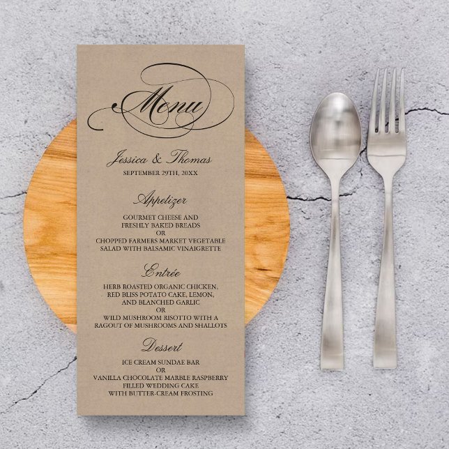 Elegant Kraft Wedding Menu Vorlagen Werbekarte (Von Creator hochgeladen)