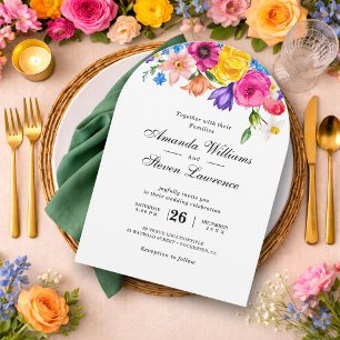 Elegant Kühne Farbige Aquarell Blumenmuster Einladung
