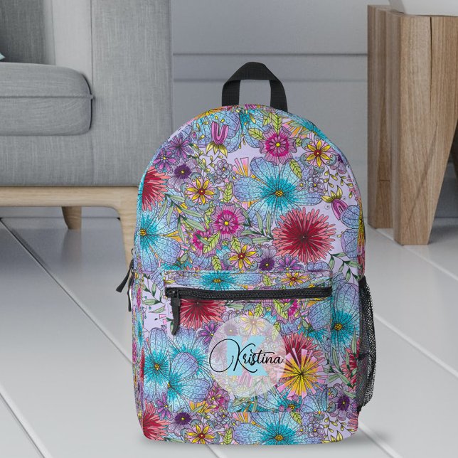 Elegant künstlerisch lebendig floral Hand Gezeichn Bedruckter Rucksack (Von Creator hochgeladen)