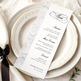 Elegant Lace Classic Vintage Black & White Wedding Menükarte