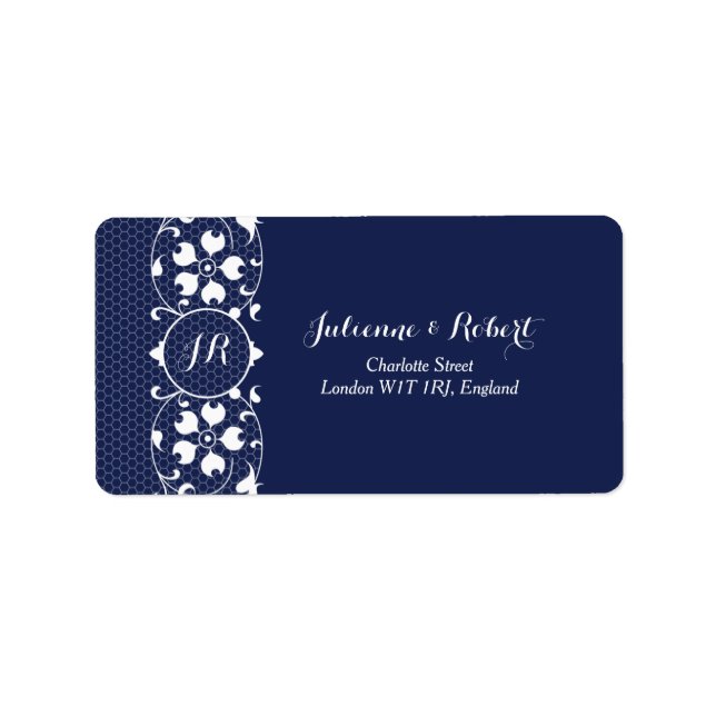 Elegant Lace Monogram Wedding Address Labels Adressaufkleber (Vorne)