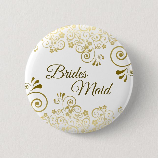 Elegant Lacy Gold Filigree Bridesmaid Wedding Button (Vorderseite)