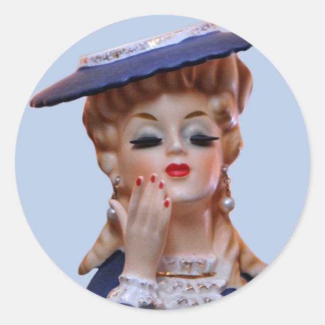 Elegant Lady Head Vase Extravagant Hat Manicure Runder Aufkleber (Vorderseite)