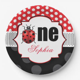 Elegant Ladybug Erster Geburtstag Personalisiert Pappteller