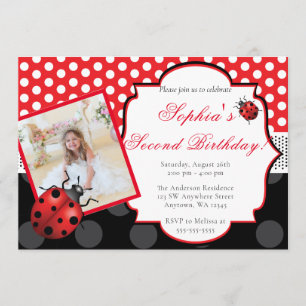 Elegant Ladybug Polka dot Birthday Einladung