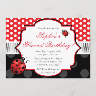 Elegant Ladybug Polka dot Birthday Einladung